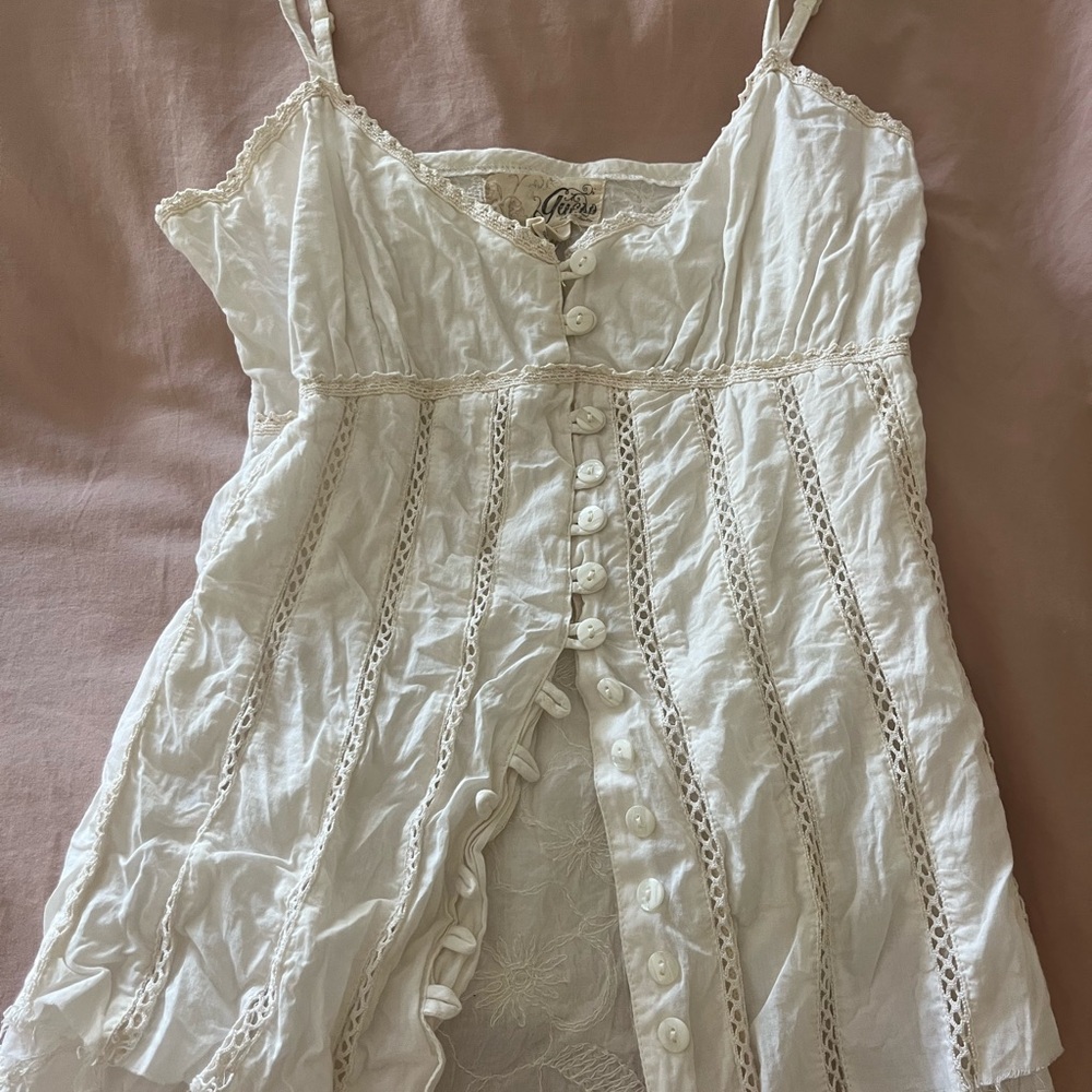 Y2K Guess White Lace Button-Down Top